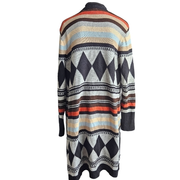 Steve Edwards Striped Aztec Long Line Cardigan Sweater Sz Small - Picture 3 of 9